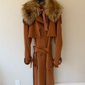 ANTONIO MELANI Tan Coat with Faux Fur Trim